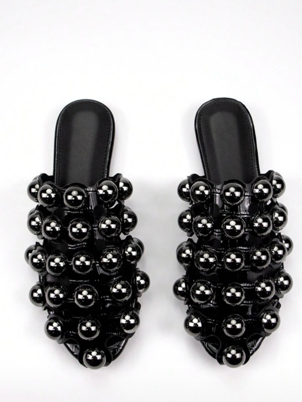 Black Beaded Slide Mules